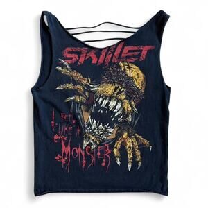 2000s Cropped Black Graphic Tank – Y2K Grunge Distressed L/XL